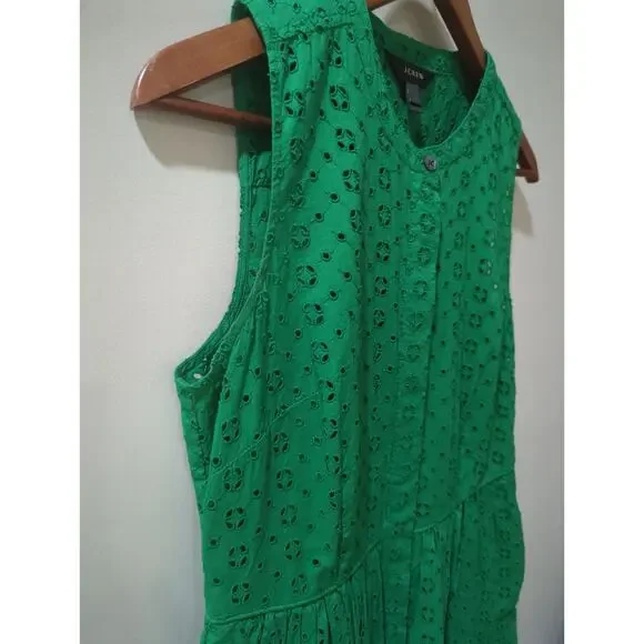 J Crew Green Eyelet Sleeveless Midi Dress - Picture 3 of 5